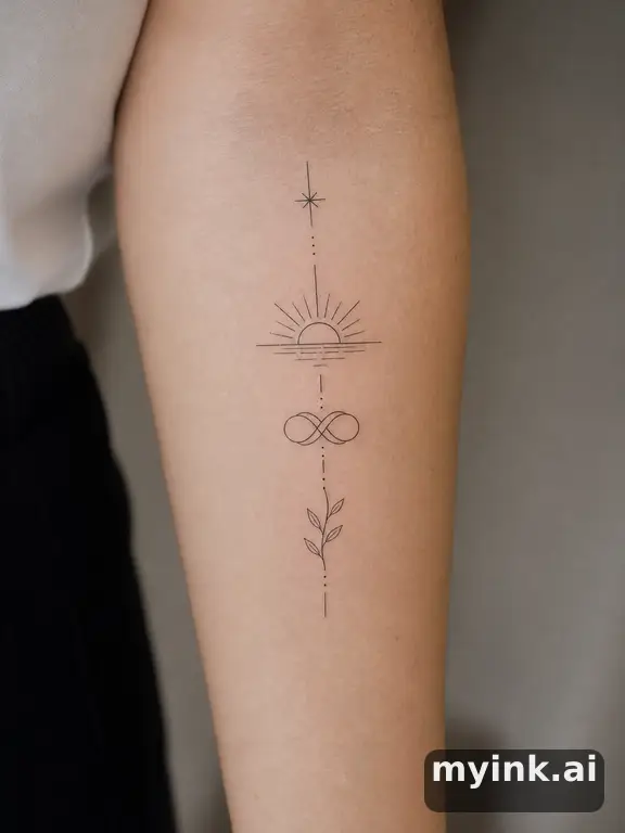 Meaningful vow tattoo concept with subtle symbols and aging-safe spacing — Minimalist Tattoo Design reference image
