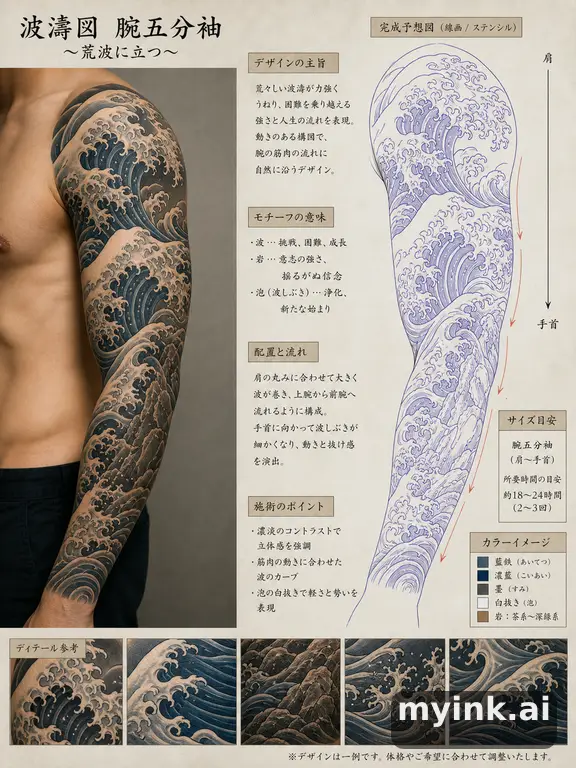 Consultation-ready Japanese wave tattoo plan with stencil and placement notes — Japanese Tattoo Design reference image