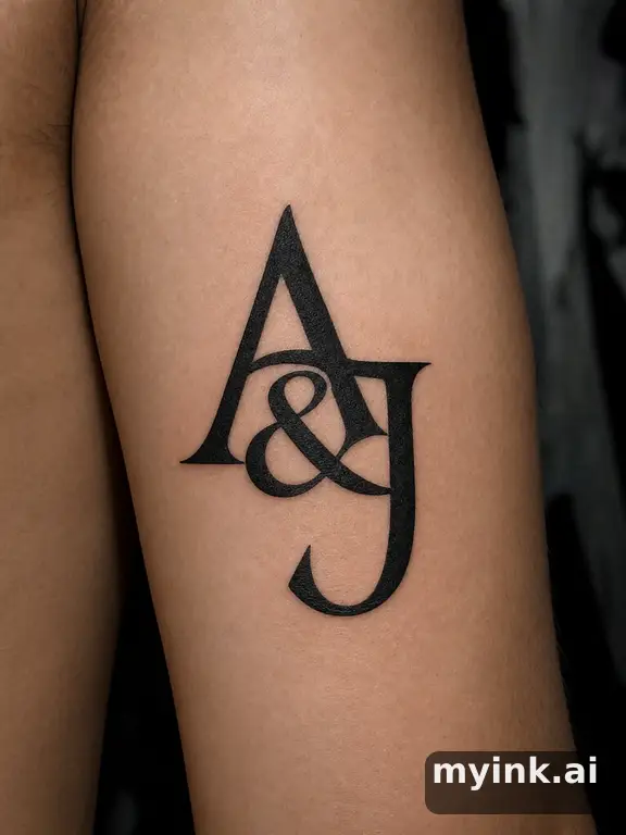 Initials 'A & J' intertwined — Blackwork Tattoo Design reference image