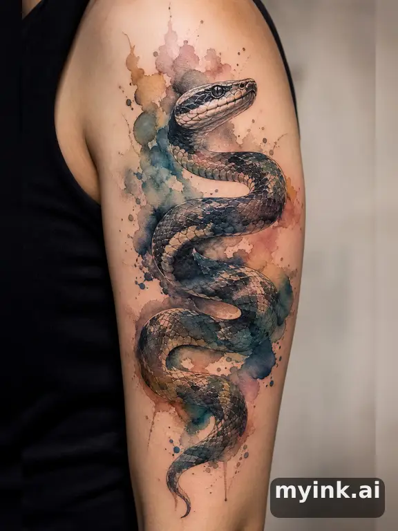 Coiled snake — Watercolor Tattoo Design reference image