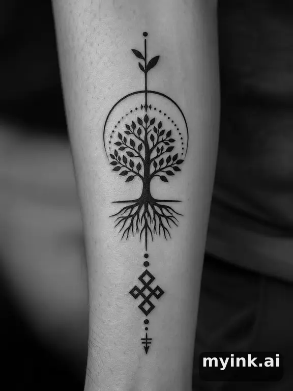 Meaningful vow tattoo concept with subtle symbols and aging-safe spacing — Blackwork Tattoo Design reference image