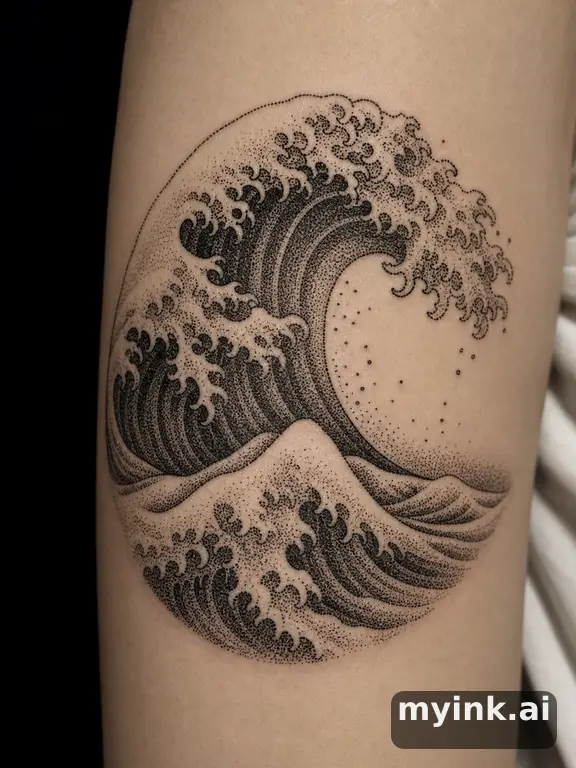 Ocean wave β Dotwork Tattoo Design reference image