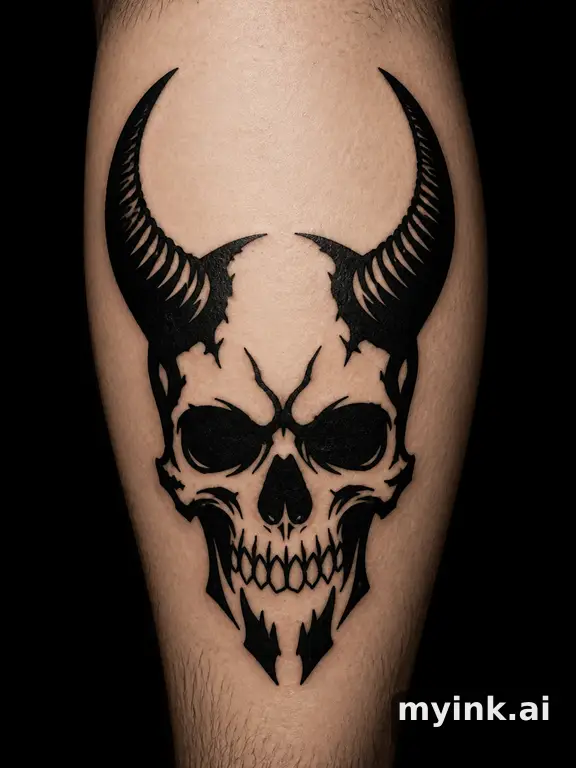Skull with horns — Blackwork Tattoo Design reference image