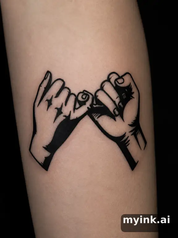 Two hands pinky promise — Blackwork Tattoo Design reference image
