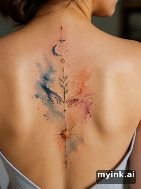 Meaningful vow tattoo concept with subtle symbols and aging-safe spacing — Watercolor Tattoo Design reference image