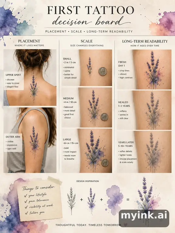 First tattoo decision board comparing placement — Watercolor Tattoo Design reference image
