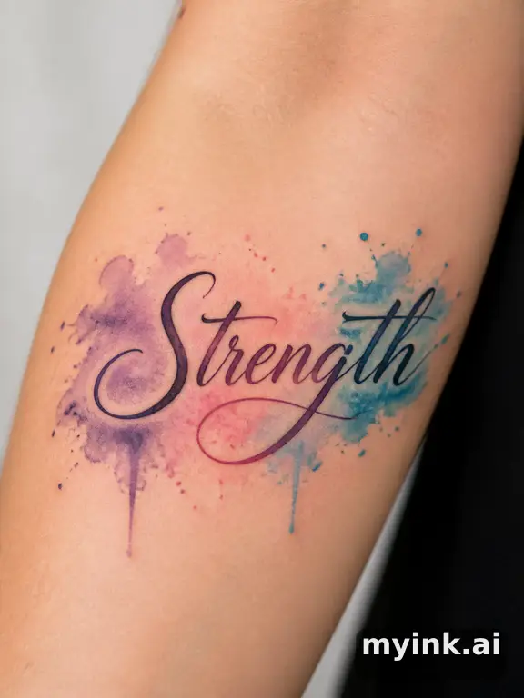Word 'Strength' in elegant script — Watercolor Tattoo Design reference image