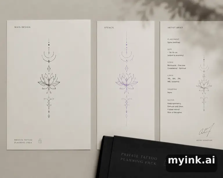 Private tattoo planning pack layout with main design — Minimalist Tattoo Design reference image
