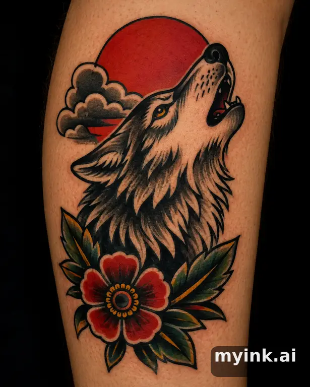 Howling wolf — Traditional Tattoo Design reference image