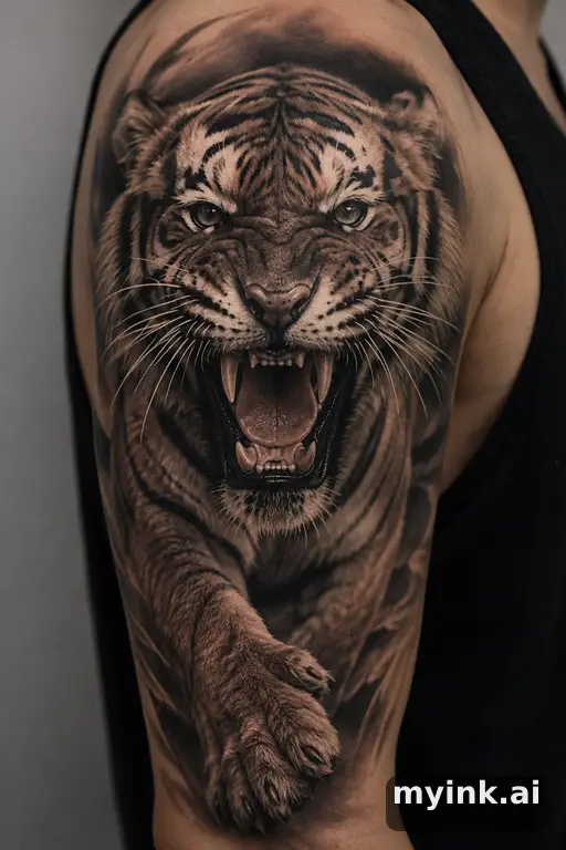 Roaring tiger — Realistic Tattoo Design reference image