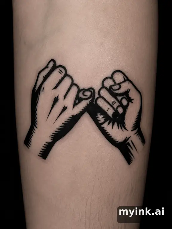 Two hands pinky promise — Blackwork Tattoo Design reference image