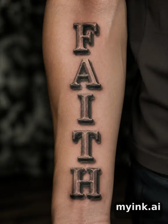Vintage typewriter-font letters stacked vertically — Realistic Tattoo Design reference image