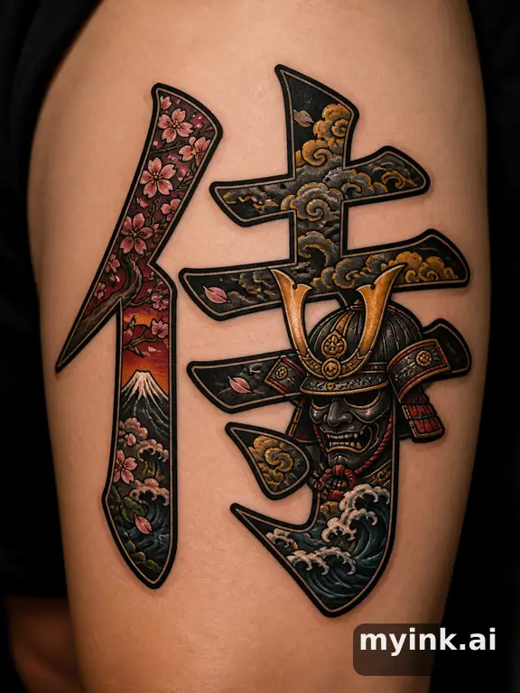 Japanese kanji '侍' (samurai) — Neotraditional Tattoo Design reference image