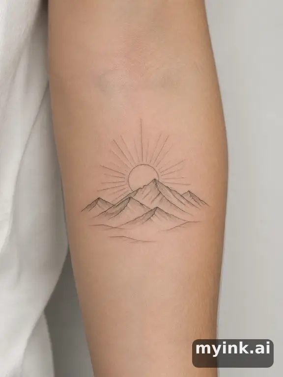 Sunrise over mountains — Minimalist Tattoo Design reference image