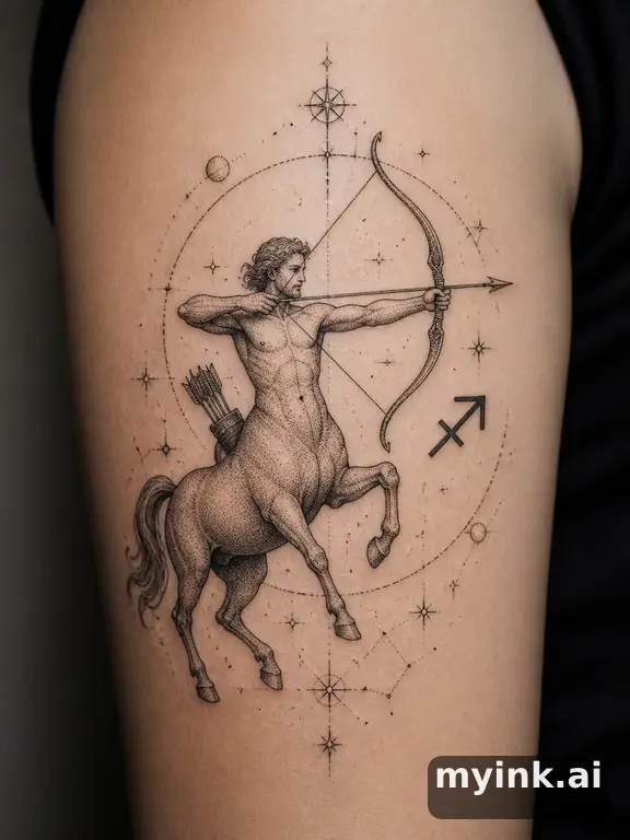 Sagittarius archer symbol — Dotwork Tattoo Design reference image