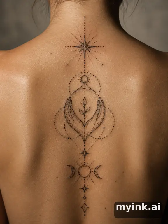 Meaningful vow tattoo concept with subtle symbols and aging-safe spacing — Dotwork Tattoo Design reference image