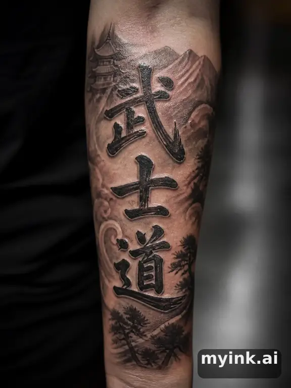 Japanese kanji '武士道' (bushido) — Realistic Tattoo Design reference image