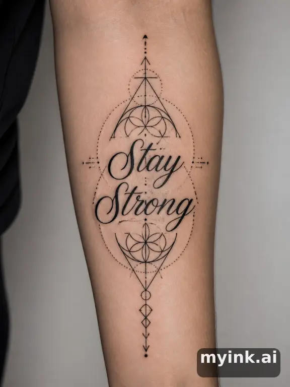 Phrase 'Stay Strong' in script — Geometric Tattoo Design reference image