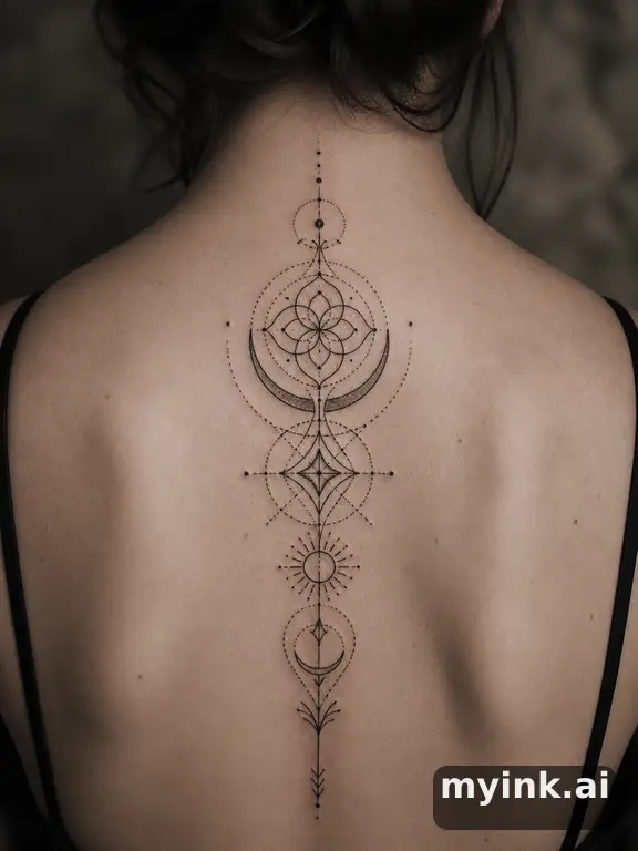 Meaningful vow tattoo concept with subtle symbols and aging-safe spacing — Geometric Tattoo Design reference image