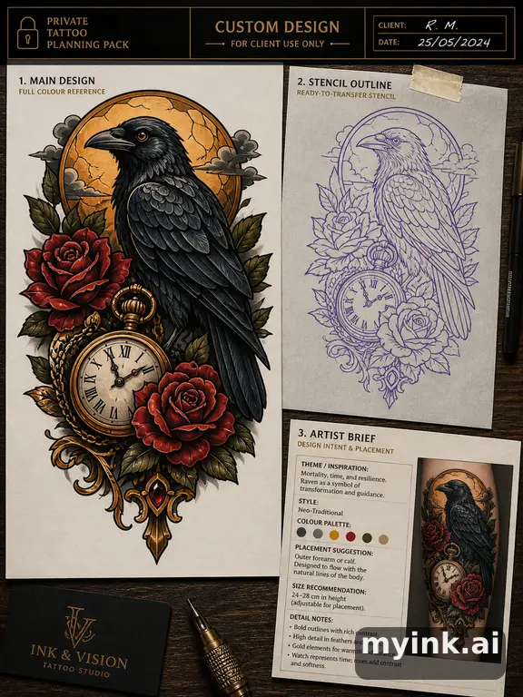 Private tattoo planning pack layout with main design — Neotraditional Tattoo Design reference image