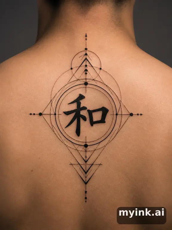 Chinese character '和' (harmony) — Geometric Tattoo Design reference image