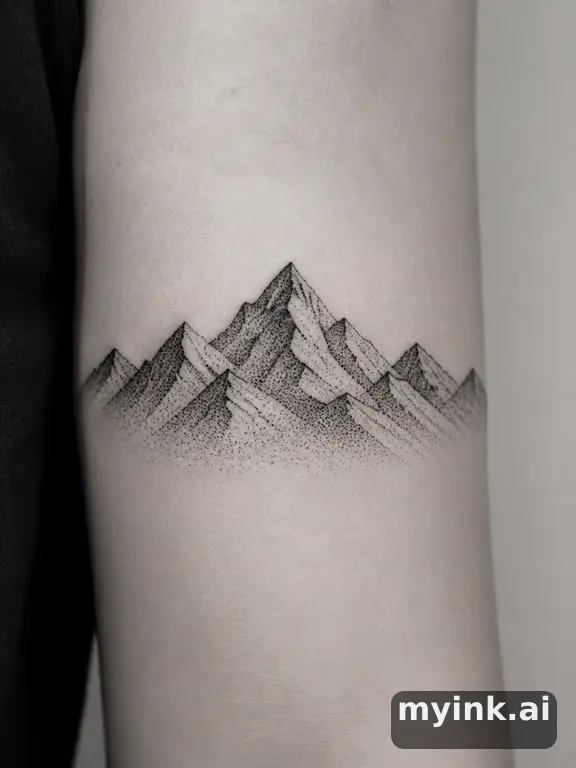 Mountain range silhouette — Dotwork Tattoo Design reference image