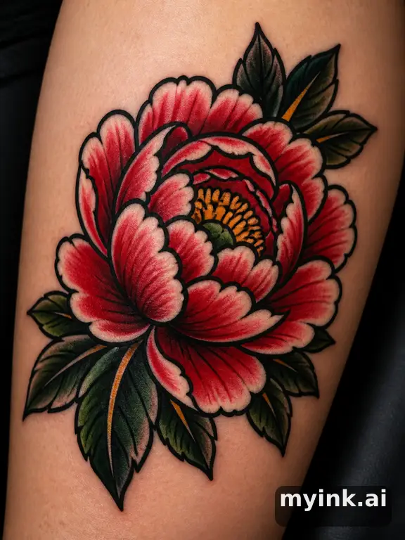 Peony flower — Traditional Tattoo Design reference image