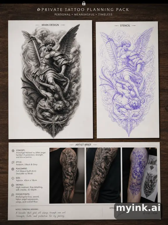 Private tattoo planning pack layout with main design — Realistic Tattoo Design reference image
