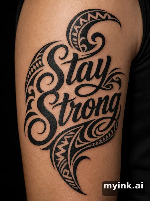 Phrase 'Stay Strong' in script — Tribal Tattoo Design reference image