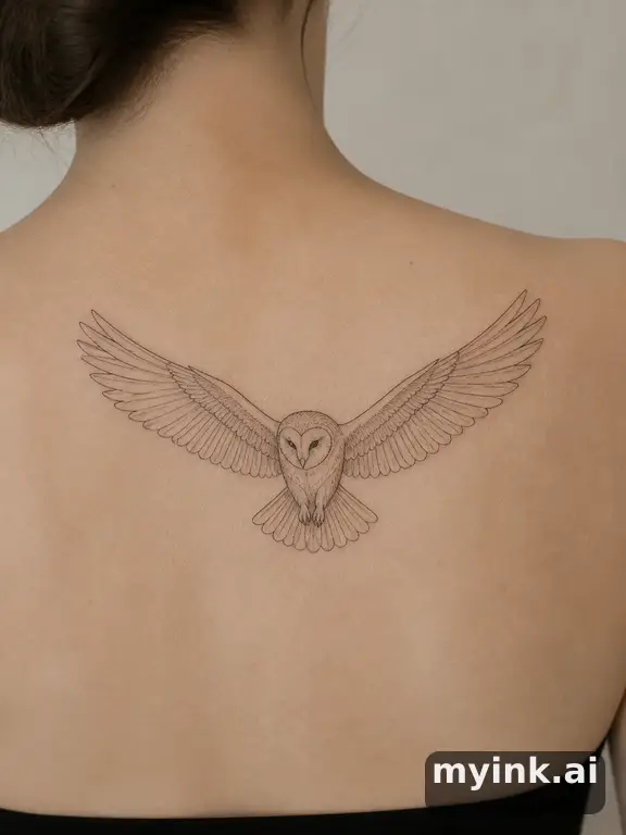 Owl with spread wings — Minimalist Tattoo Design reference image