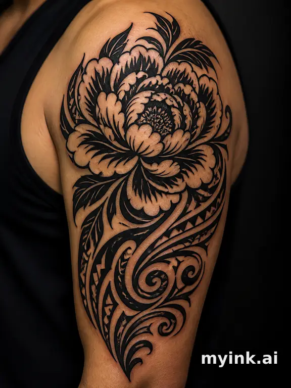 Peony flower — Tribal Tattoo Design reference image