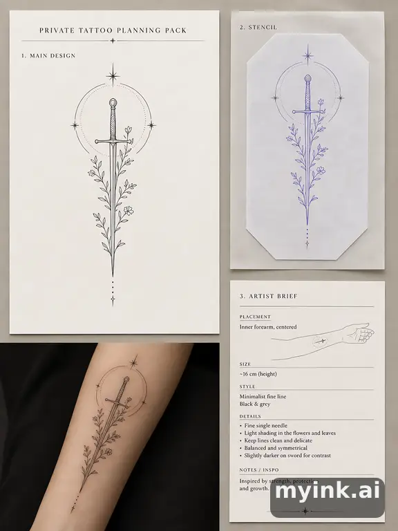 Private tattoo planning pack layout with main design — Minimalist Tattoo Design reference image