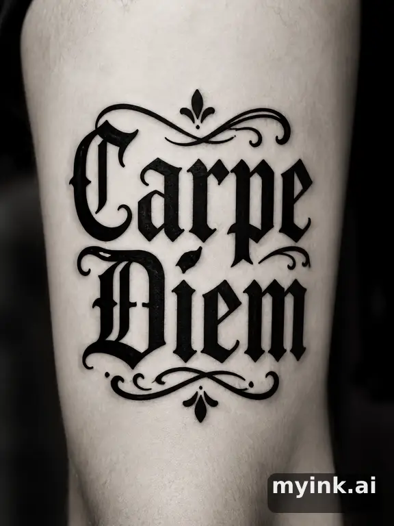 Phrase 'Carpe Diem' in vintage lettering — Blackwork Tattoo Design reference image