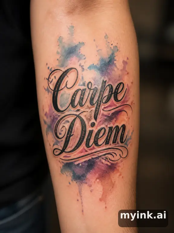 Phrase 'Carpe Diem' in vintage lettering — Watercolor Tattoo Design reference image