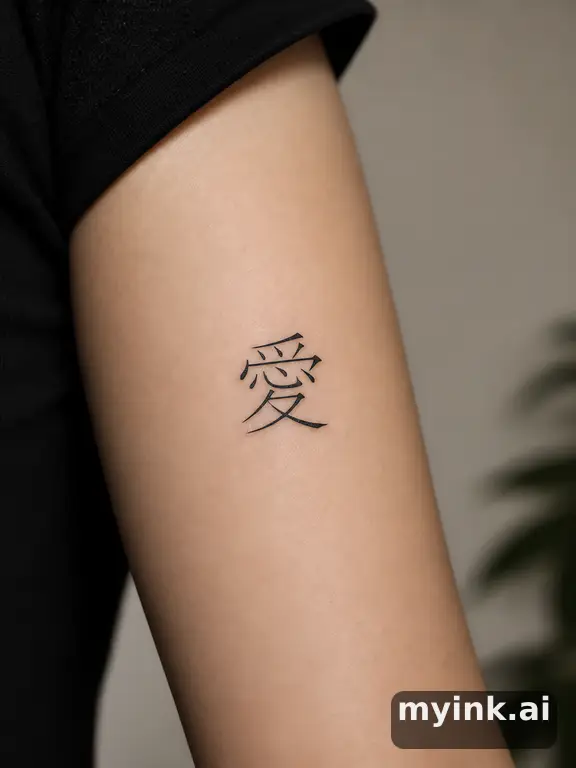 Chinese character '愛' (love) — Minimalist Tattoo Design reference image