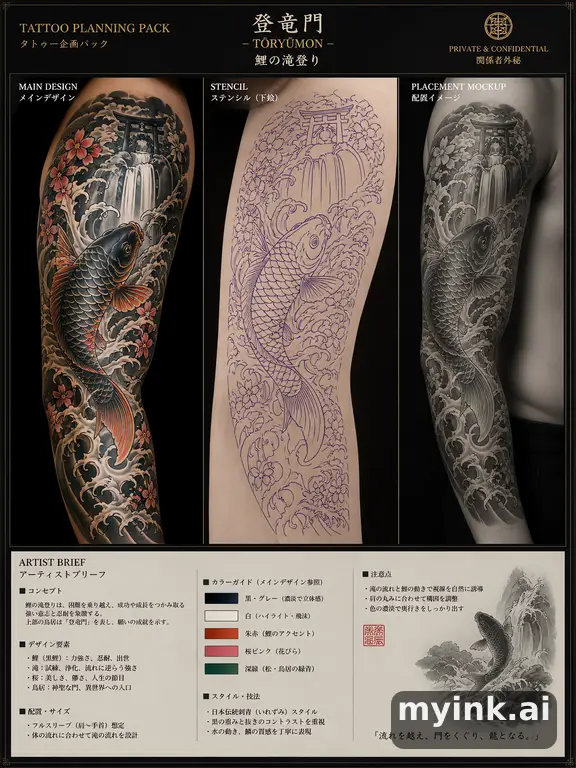 Private tattoo planning pack layout with main design — Japanese Tattoo Design reference image