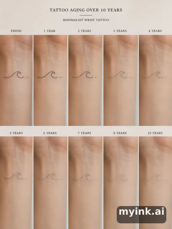 Tattoo aging comparison for a minimalist wrist design over ten years — Minimalist Tattoo Design reference image