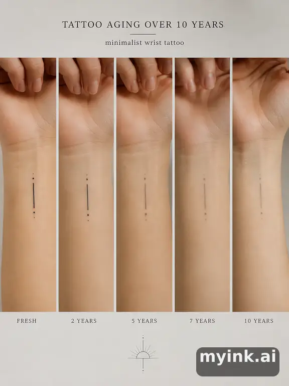 Tattoo aging comparison for a minimalist wrist design over ten years — Minimalist Tattoo Design reference image