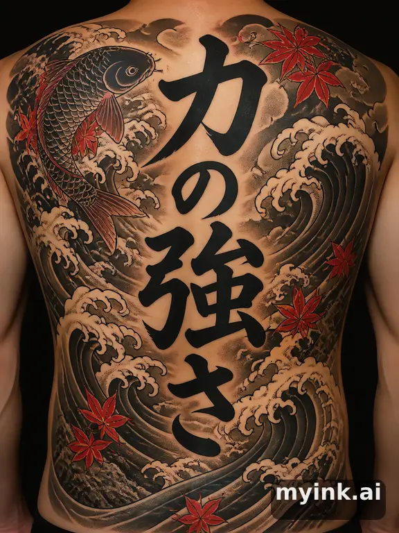 Word 'Strength' in elegant script — Japanese Tattoo Design reference image