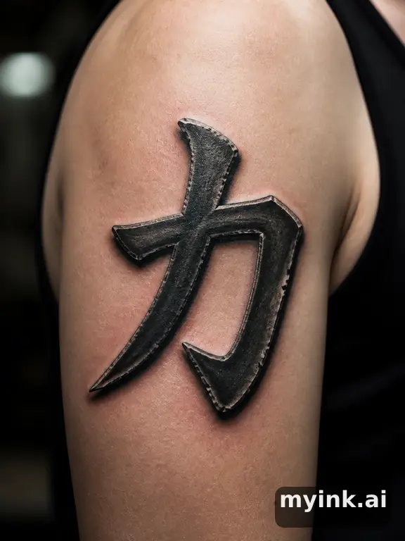 Chinese character '力' (power) — Realistic Tattoo Design reference image