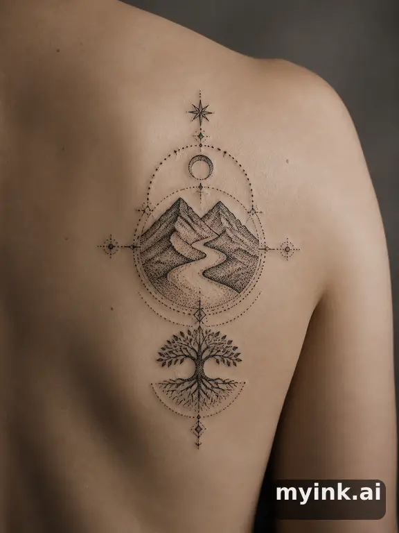 Meaningful vow tattoo concept with subtle symbols and aging-safe spacing — Dotwork Tattoo Design reference image