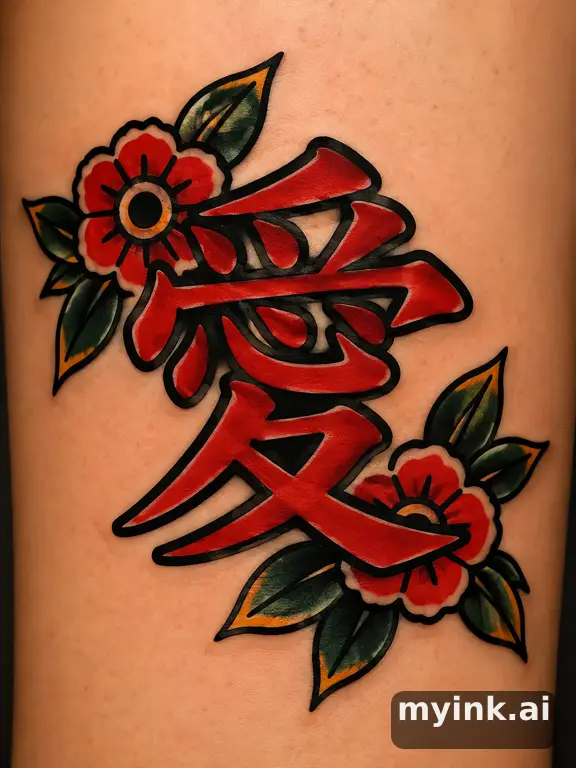 Chinese character '愛' (love) — Traditional Tattoo Design reference image