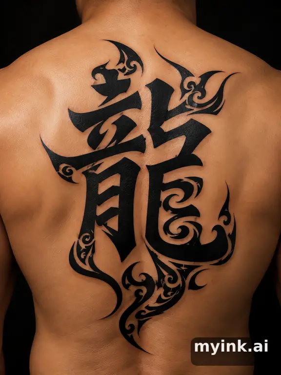 Chinese character '龍' (dragon) — Tribal Tattoo Design reference image