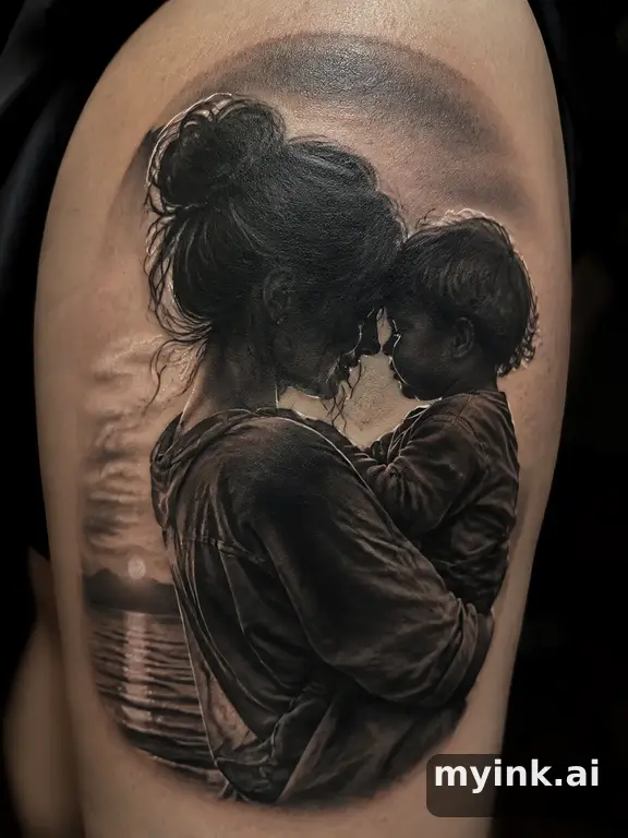 Mother and child silhouette — Realistic Tattoo Design reference image