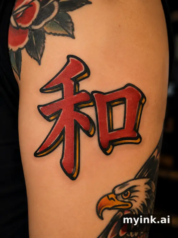 Chinese character '和' (harmony) — Traditional Tattoo Design reference image