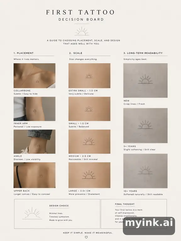 First tattoo decision board comparing placement — Minimalist Tattoo Design reference image