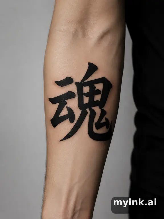 Japanese kanji '魂' (soul) — Blackwork Tattoo Design reference image