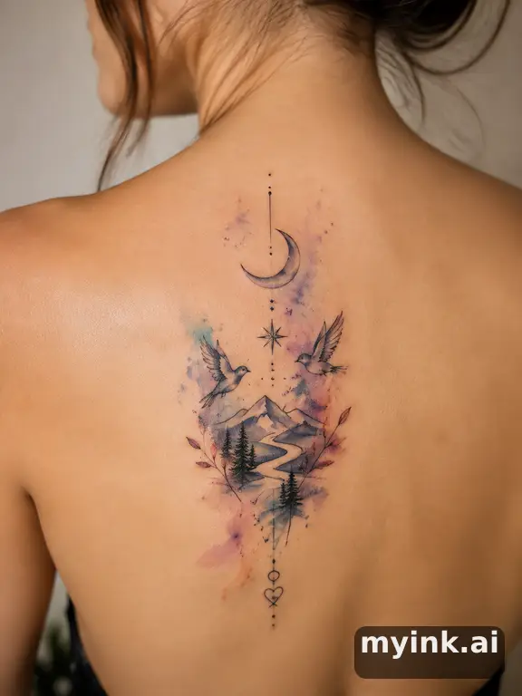 Meaningful vow tattoo concept with subtle symbols and aging-safe spacing — Watercolor Tattoo Design reference image