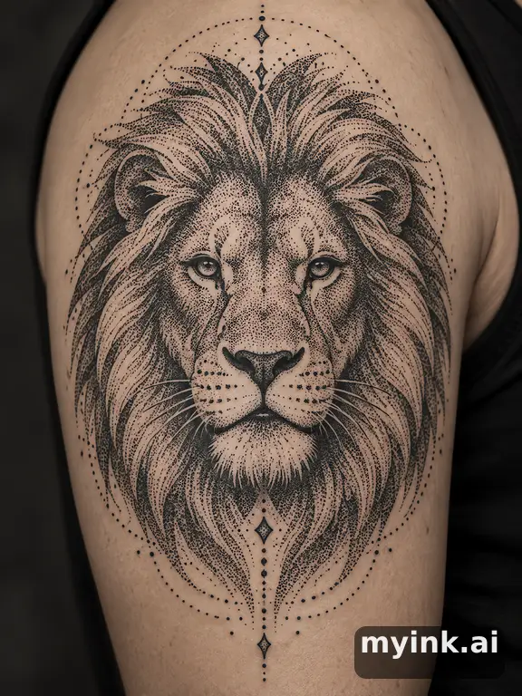 Majestic lion — Dotwork Tattoo Design reference image