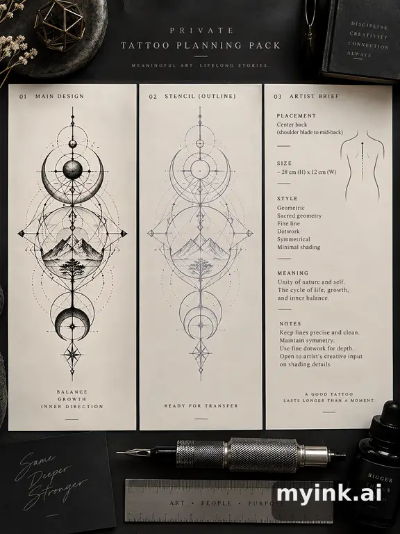 Private tattoo planning pack layout with main design — Geometric Tattoo Design reference image